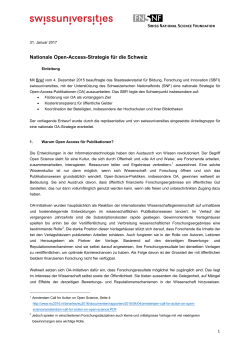 Nationale Open-Access-Strategie für die Schweiz