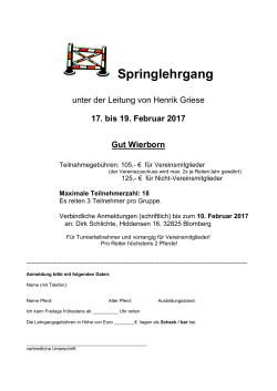 17. bis 19. Februar 2017 Gut Wierborn