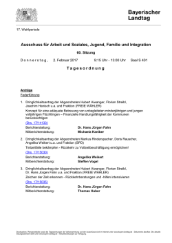 Ausschuss für Arbeit und Soziales, Jugend, Familie und Integration