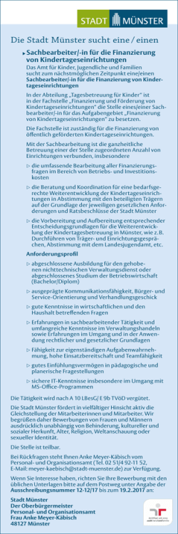 Die Stadt M&uuml;nster sucht eine / einen