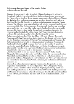 Heiratssache Johannes Brenz &infin; Margarethe Gr&auml;ter erz&auml;hlt von