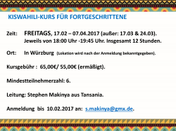 Kiswahili-Kurs für Fortgeschrittene in Würzburg