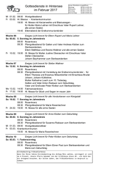 Gottesdienste in Hintersee im Februar 2017