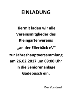 Jahreshauptversammlung 2017 - "An der Ellerb&auml;k" e.V. Gadebusch