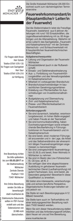 Feuerwehrkommandant/in (Hauptamtliche/r Leiter