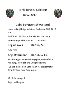 Einladung zur Kohltour der Damenabteilung am 18.02.2017