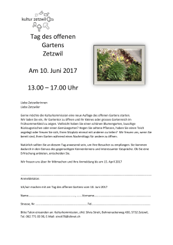 Tag des offenen Gartens Zetzwil Am 10. Juni 2017 13.00