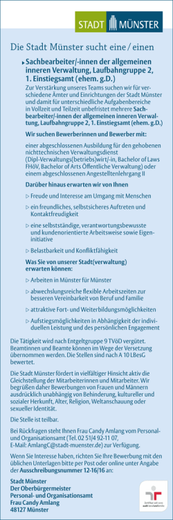 Die Stadt Münster sucht eine / einen