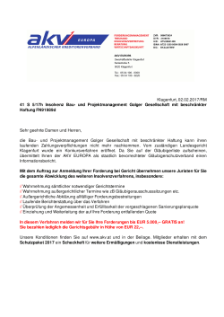 Klagenfurt, 02.02.2017/RM 41 S 5/17h Insolvenz Bau