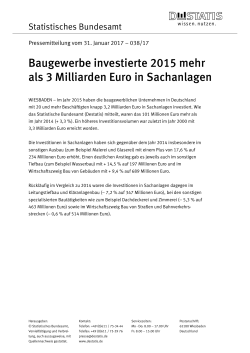 Baugewerbe investierte 2015 mehr als 3 Milliarden Euro in