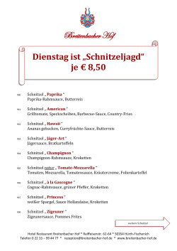 Breitenbacher Hof Dienstag ist „Schnitzeljagd“ je € 8,50