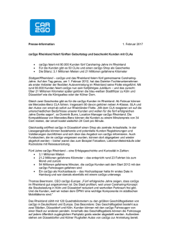 Presse-Information 1. Februar 2017 car2go Rheinland feiert fünften
