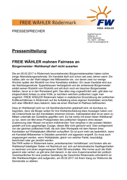 Hier die ganze Pressemeldung der FWR als