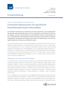 Pressemitteilung Chronische Depressionen mit spezifischer