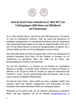 Go&ucirc;t de/ Good France verbindet am 21. M&auml;rz 2017 zum