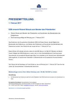 EZB ernennt Roland Straub zum Berater des Präsidenten 01.02