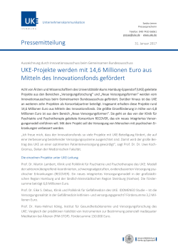 Pressemitteilung UKE-Projekte werden mit 14,6 Millionen Euro aus
