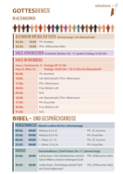 Gottesdienste Februar bis M&auml;rz 2017