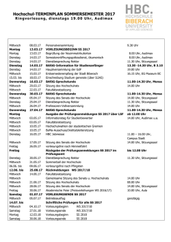 Hochschul-TERMINPLAN SOMMERSEMESTER 2017