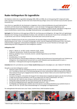 Information zum Ruderanf&auml;ngerkurs 2017 f&uuml;r Jugendliche