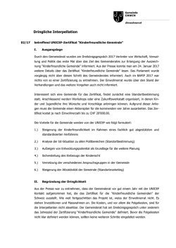 Interpellation Unicef-Zertifikat Kinderfreundliche Gemeinde