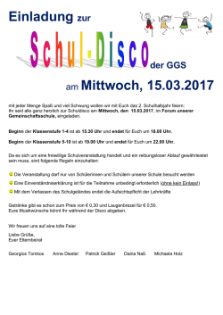 Einladung zur am Mittwoch, 15.03.2017