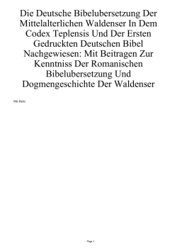 Die Deutsche Bibelubersetzung Der Mittelalterlichen Waldenser In