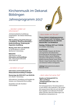 Das Jahresprogramm 2017 zur Kirchenmusik