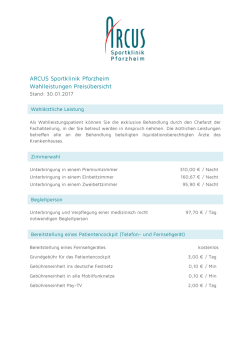 ARCUS Sportklinik Pforzheim Wahlleistungen Preis&uuml;bersicht