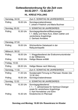 Gottesdienstordnung f&uuml;r die Zeit vom 04.02.2017