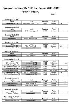 Spielplan Uedemer SV 1919 e.V. Saison 2016