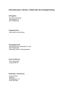 Information gem. &sect; 20 Abs. 3 VOB/A &uuml;ber die Zuschlagserteilung