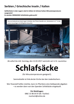 Handzettel zur Sachspendensammlung