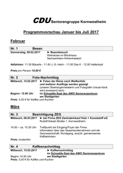 Programm Senioren Kornwestheim Jan bis Juli 2017