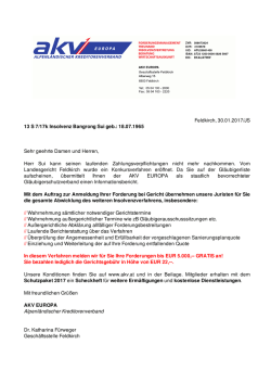 Feldkirch, 30.01.2017/JS 13 S 7/17k Insolvenz Bangrong Sui geb