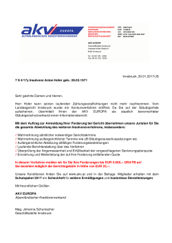 Innsbruck, 30.01.2017/JS 7 S 4/17y Insolvenz Anton Hofer geb