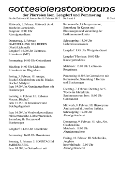 Gottesdienstordnung Nr. 5 und 6 vom 30. Januar bis 12. Februar 2017