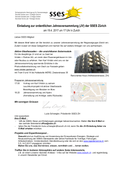Einladung zur ordentlichen Jahresversammlung (JV) der SSES Zürich