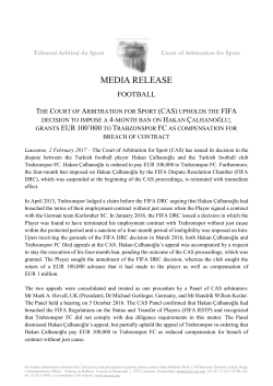 CAS upholds the FIFA decision to impose a 4