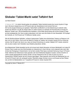 Globaler Tablet-Markt setzt Talfahrt fort