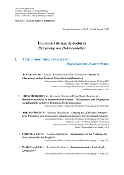 Îndrumări de teze de doctorat Betreuung von Doktorarbeiten I. TEZE