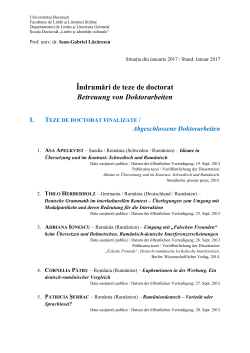 &Icirc;ndrumări de teze de doctorat Betreuung von Doktorarbeiten I. TEZE