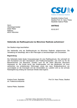 He&szlig;stra&szlig;e als Radlhauptroute ins M&uuml;nchner
