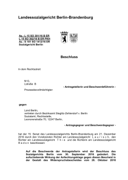 L 15 SO 301/16 B ER - Landessozialgericht der Länder Berlin und