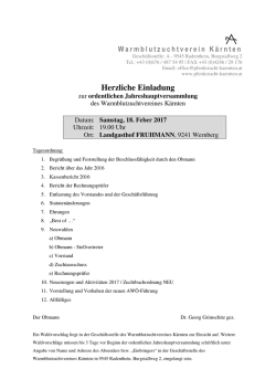 Einladung mit Tagesordnung - Warmblutzuchtvereines Kärnten