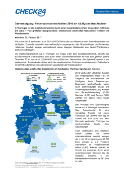 Gasversorgung: Niedersachsen wechselten 2016 am