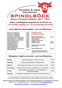 Imbiss- und Mittagstischangebote f&uuml;r die Woche von