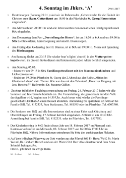 Wocheninfo / Vermeldungen vom 29.01.