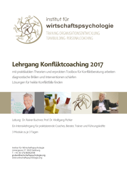 Lehrgang Konfliktcoaching 2017 - Institut Wirtschaftspsychologie