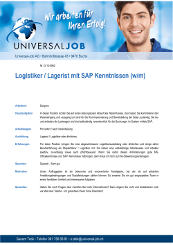 Logistiker / Lagerist mit SAP Kenntnissen (w/m)